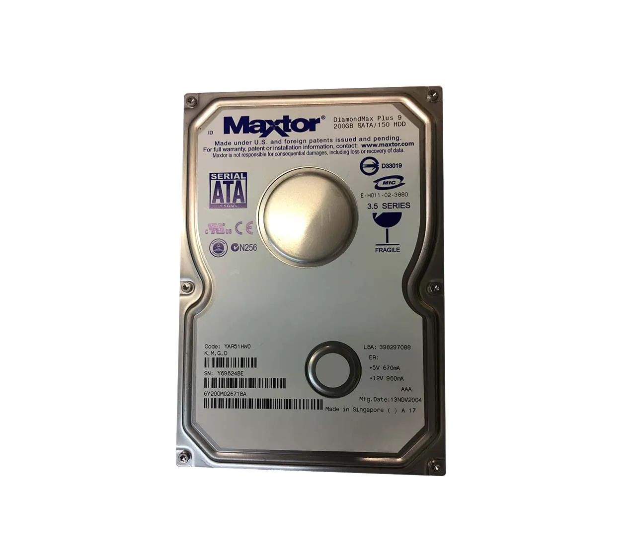 6Y200M02671BA - Maxtor DiamondMax Plus 9 200GB 7200RPM SATA 1.5Gb/s 8…