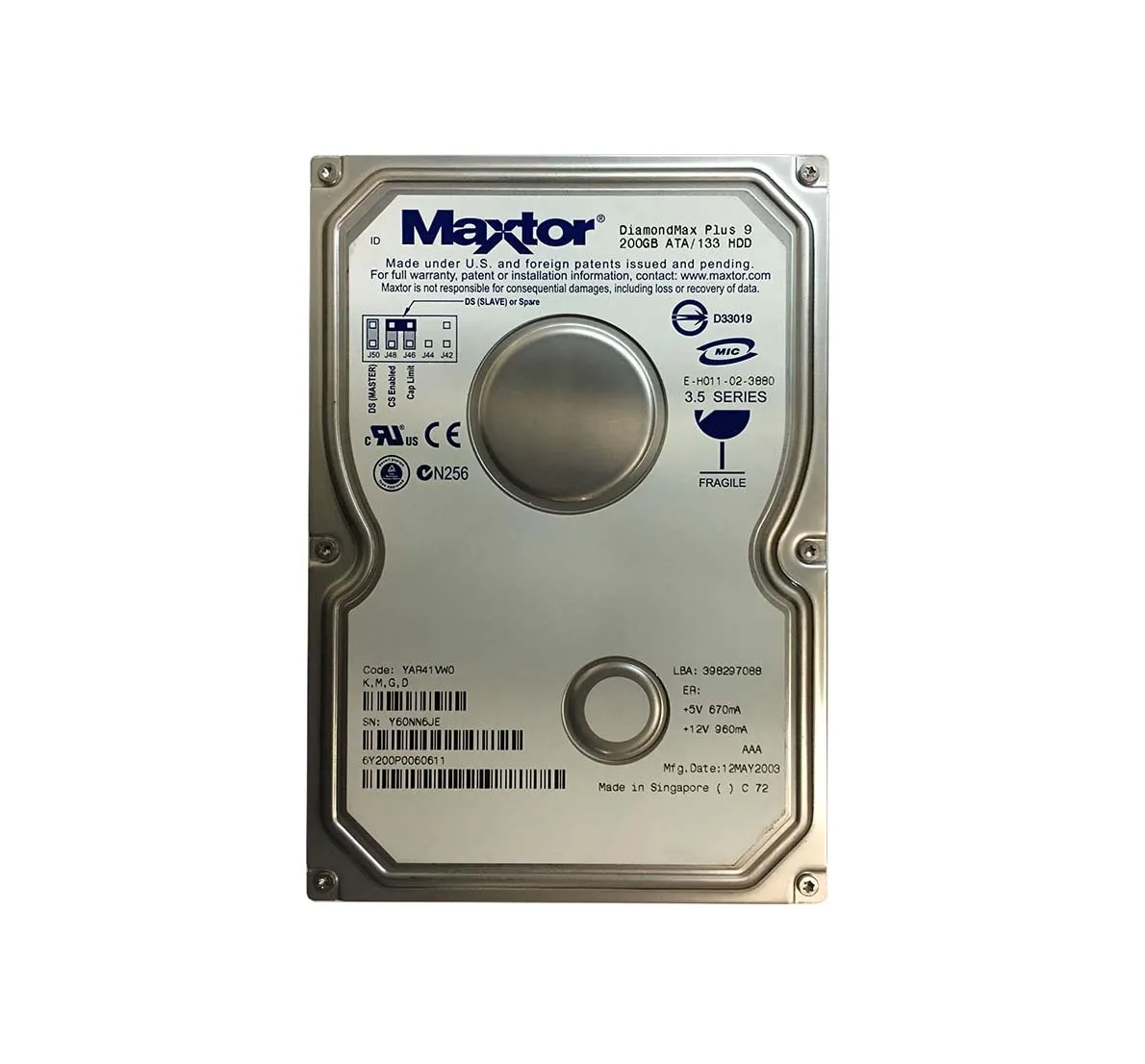 6Y200P0060611 - Maxtor DiamondMax Plus 9 200GB 7200RPM ATA-133 8MB Ca…