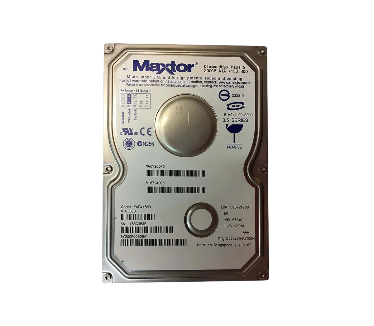6Y200P0062841 - Maxtor DiamondMax Plus 9 200GB 7200RPM ATA-133 8MB Ca…