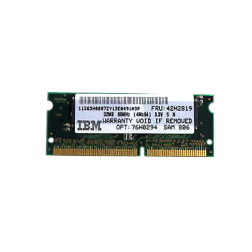 76H0294 - IBM 32MB 66MHz PC66 non-ECC Unbuffered CL2 144-Pin SoDimm M…