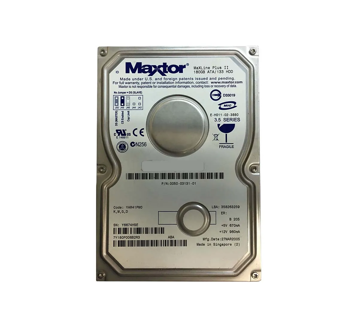 7Y180P006B2R3 - Maxtor MaXLine Plus II 180GB 7200RPM ATA-133 8MB Cach…