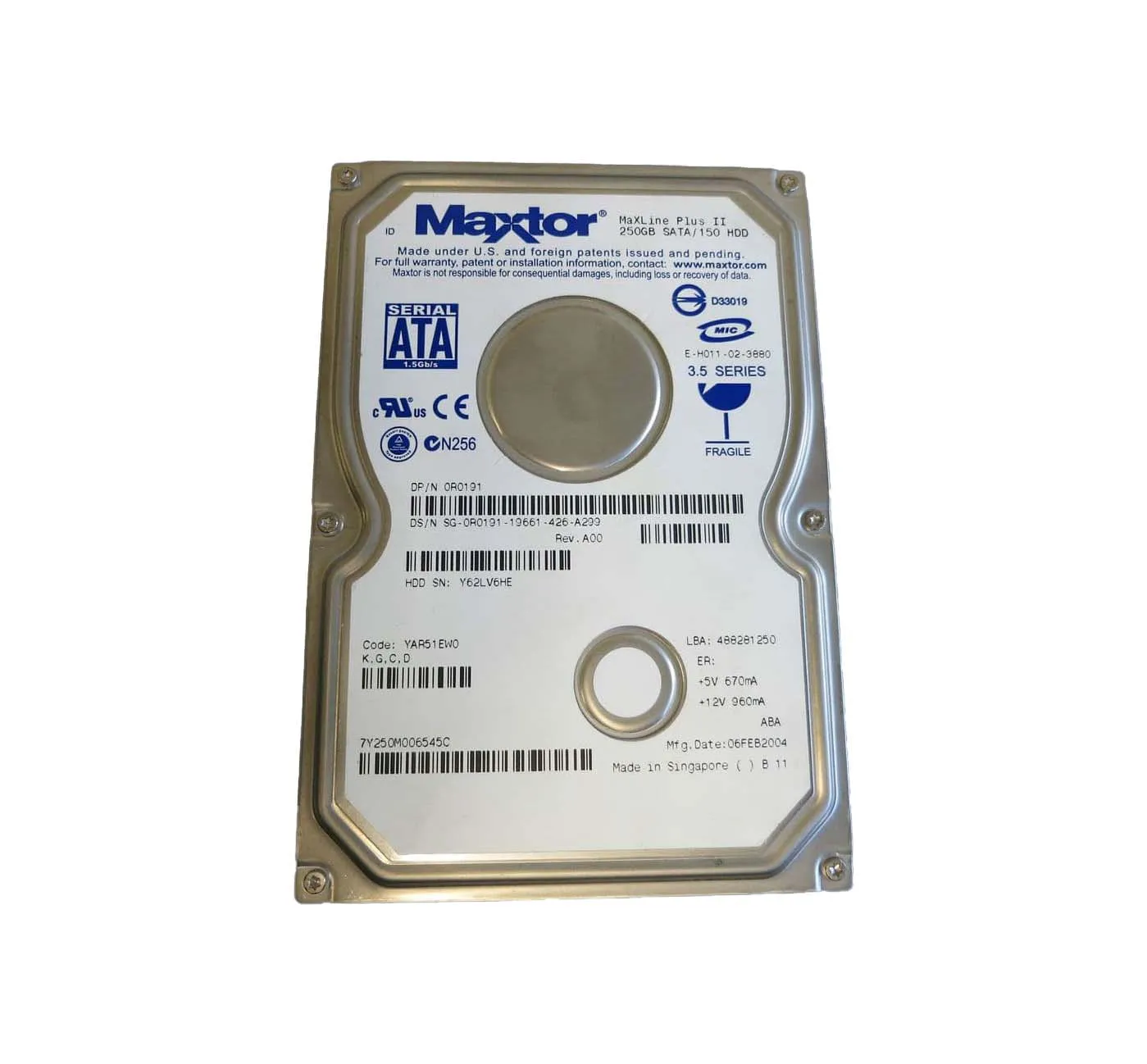 7Y250M006545C - Maxtor 250GB 7200RPM SATA Desktop 3.5-inch Desktop Ha…