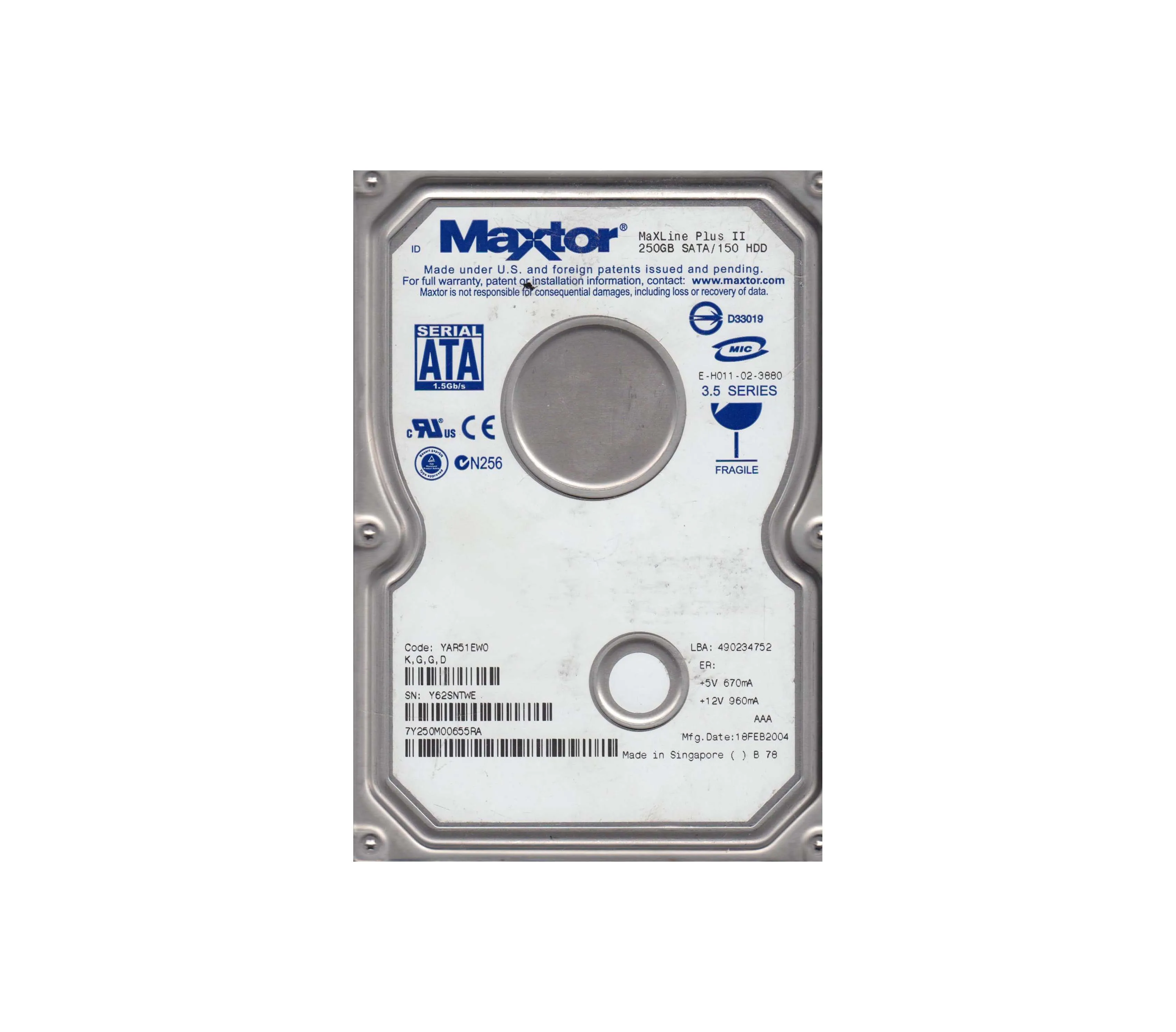 7Y250M00655RA - Maxtor MaXLine Plus II 250GB 7200RPM SATA 1.5Gb/s 8MB…