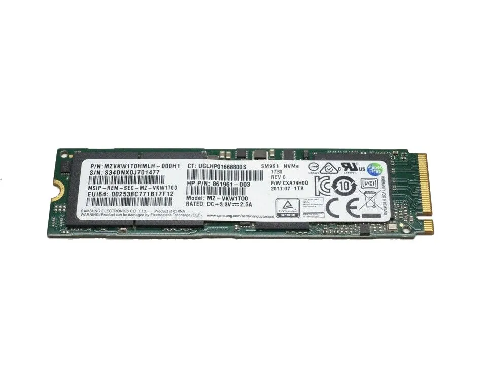 861961-003 - HP / Samsung 1TB PCI Express 3.0 x4 (NVMe) M.2 2280 Soli…