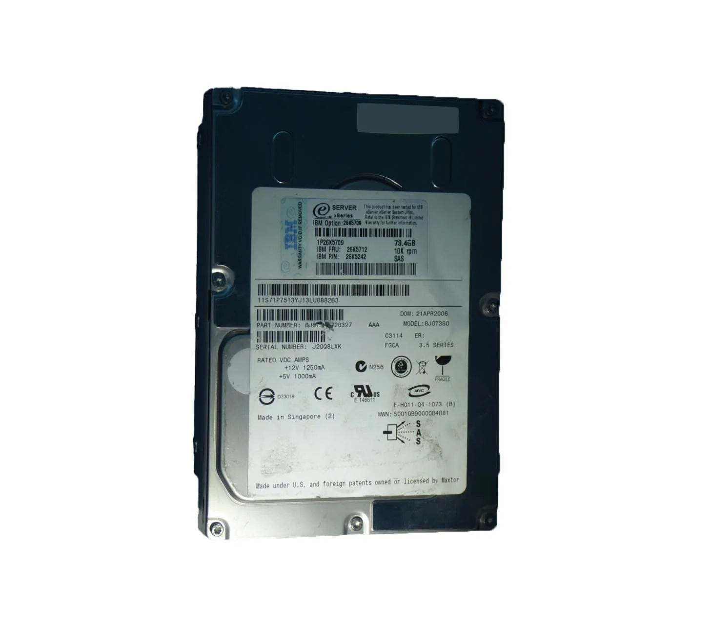 8J073S0 - Maxtor 73GB 10000RPM 16MB Cache SAS 3GB/s 3.5-inch (rohs Co…