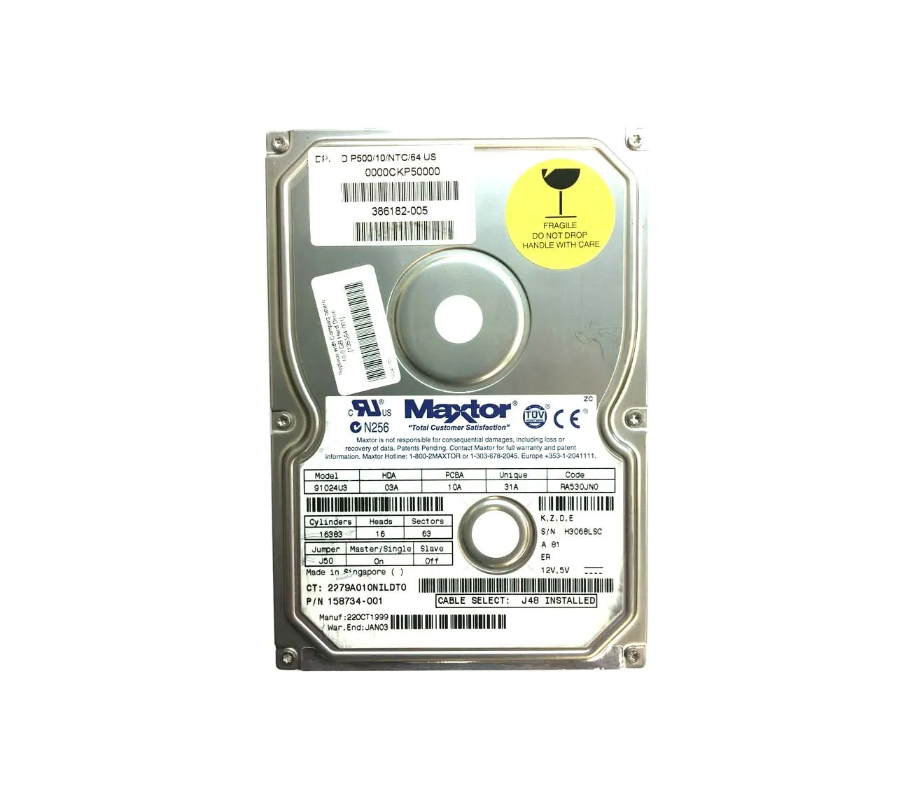 91024U3 - Maxtor DiamondMax Plus 6800 10.2GB 7200RPM ATA-66 2MB Cache…