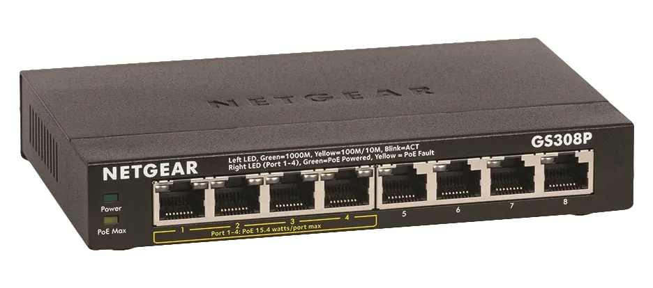GS308P-100NAS - Netgear 8-Port 10/100/1000 (PoE) Unmanaged Gigabit Et…