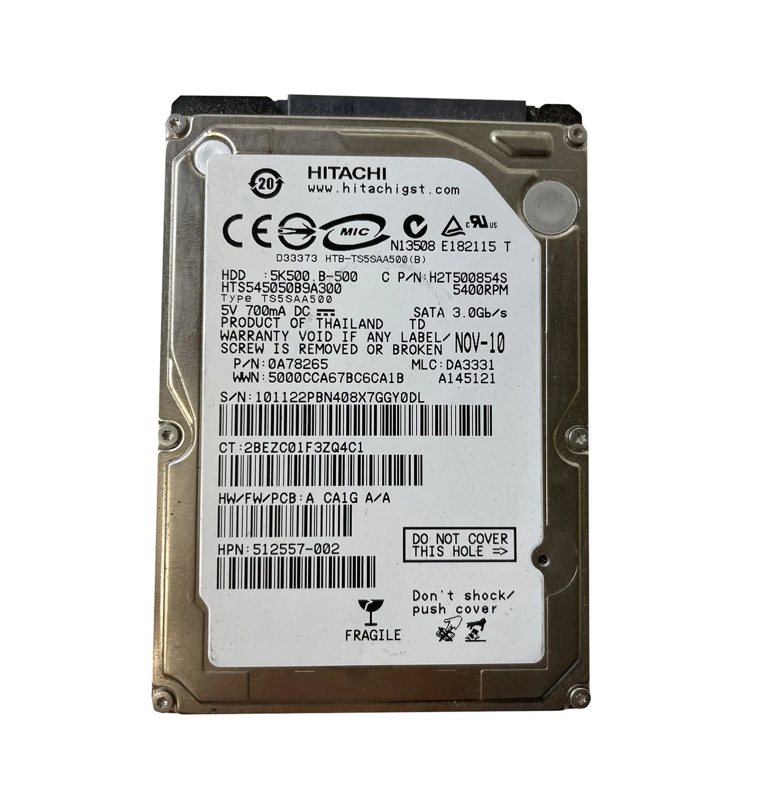 Hitachi 500gb 5400 Rpm Sata Hard Drive H2T500854S Hitachi
