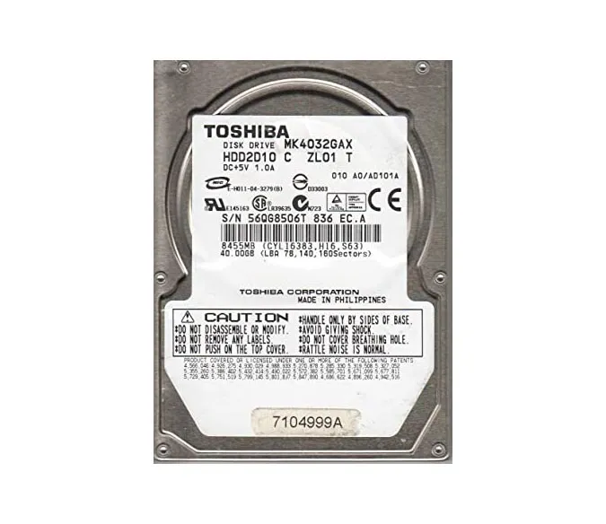 HDD2D10 - Toshiba MK4032GAX 40 GB 2.5 Internal Hard Drive - IDE Ultra…