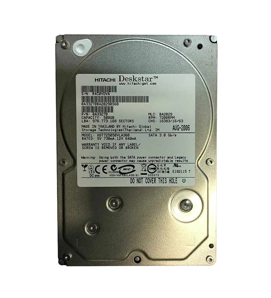 日立GST Deskstar T7K500(500GB/SATA3G/7200rpm/16MB) HDT725050VLA360 bme6fzu HDT725050VLA360 - Hitachi Deskstar T7K500 Series 500GB