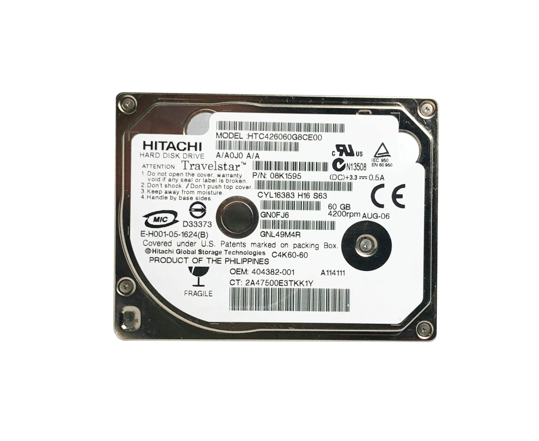 Hitachi 250GB C4K60 HTC426060G8CE00 60ギガバイト ハードドライブ