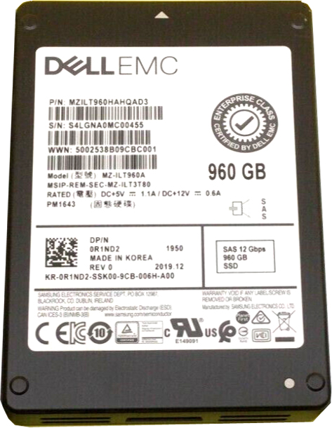 MZ-ILT960A - Samsung PM1643 1.92TB Triple-Level Cell SAS 12Gb/s 2.5-i…