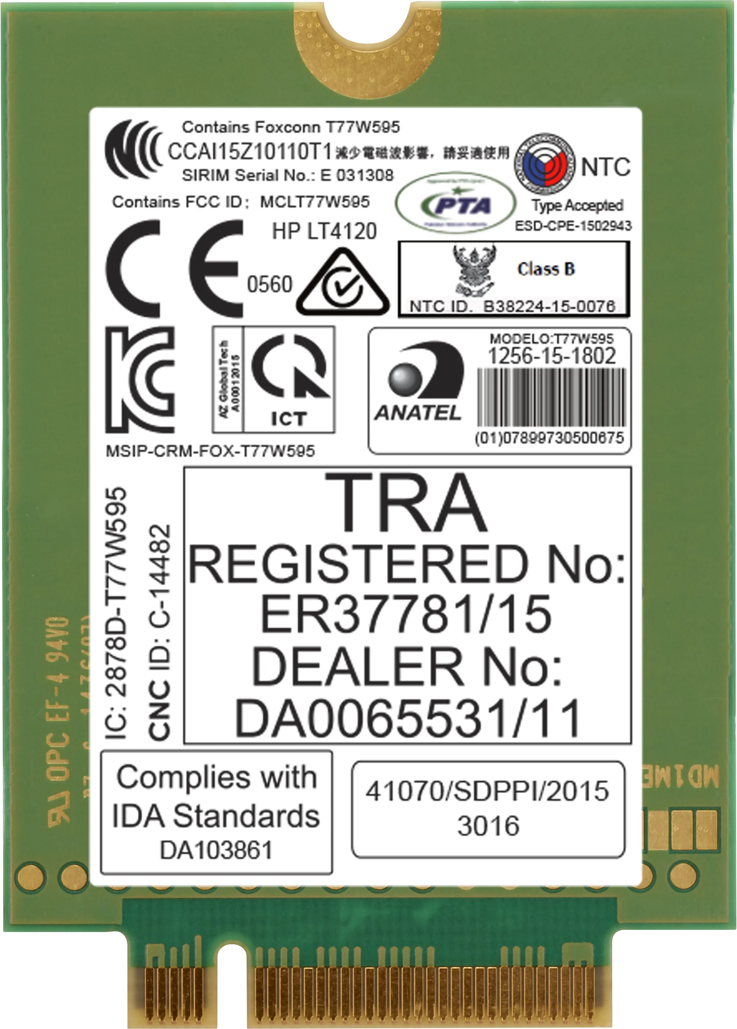 N8T16AA - HP LT4120 LTE/EV-DO/HSPA Snapdragon X5 LTE T77W595 WWAN M.2…