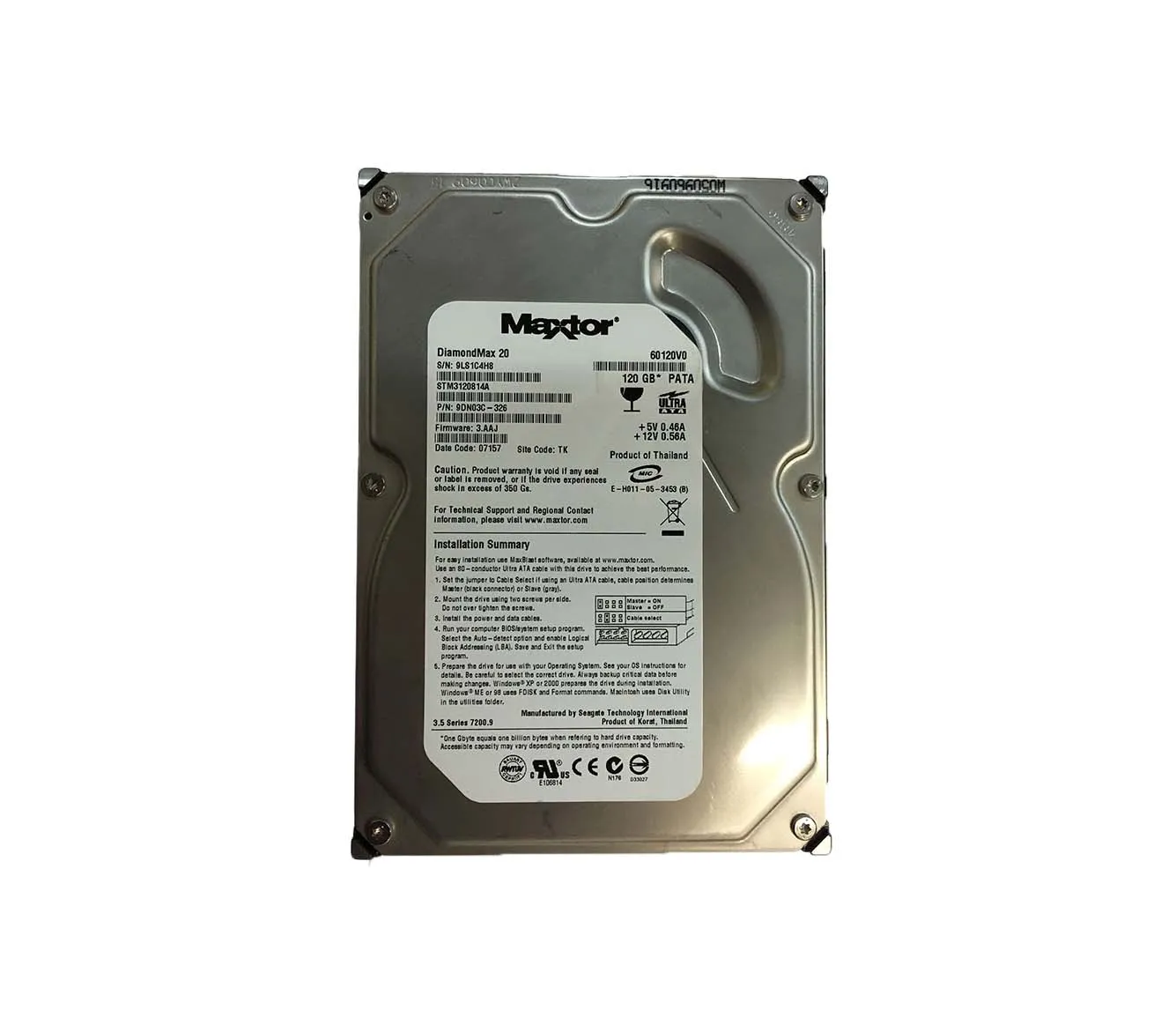 STM3120814A - Maxtor DiamondMax 120GB 7200RPM ATA-100 8MB Cache 3.5-i…