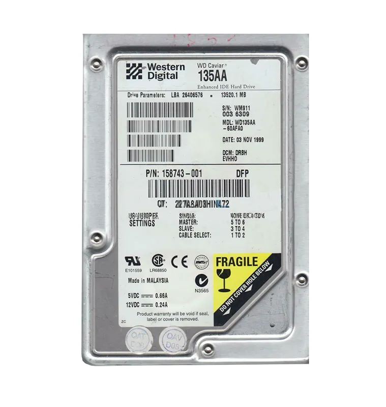 WD135AA-60AFA0 - Western Digital 13GB 5400RPM ATA-66 3.5-inch Hard Dr…
