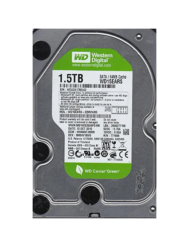 WD15EARS-22MVWB0 - Western Digital 1.5TB 5400RPM SATA 3Gb/s 3.5-in HDD