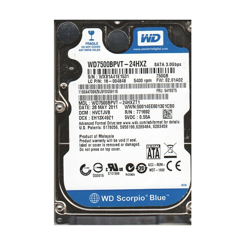 WD7500BPVT-24HXZ - Western Digital Scorpio Blue 750GB 5400RPM SATA 3Gb ...