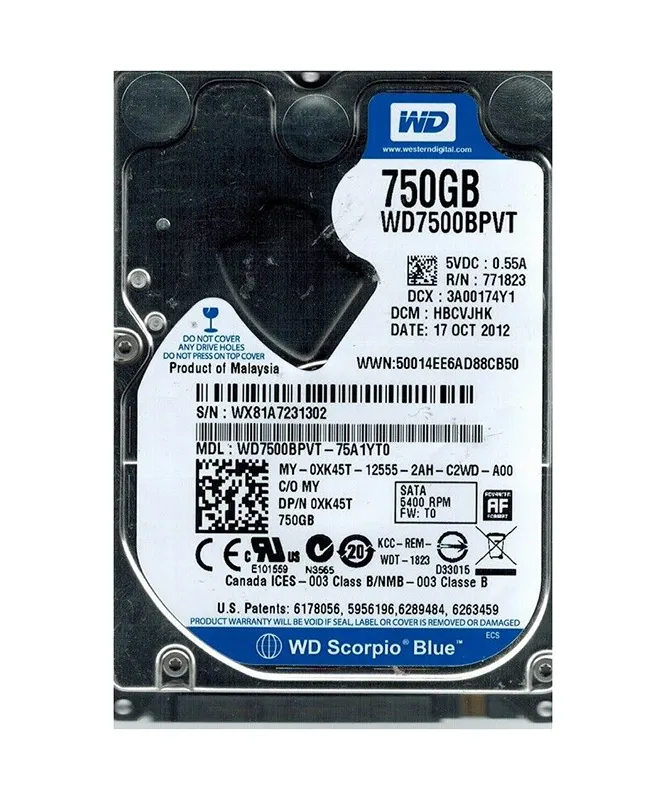 WD Blue 2.5inch 5400rpm 750GB 8MB SATA WD7500BPVT