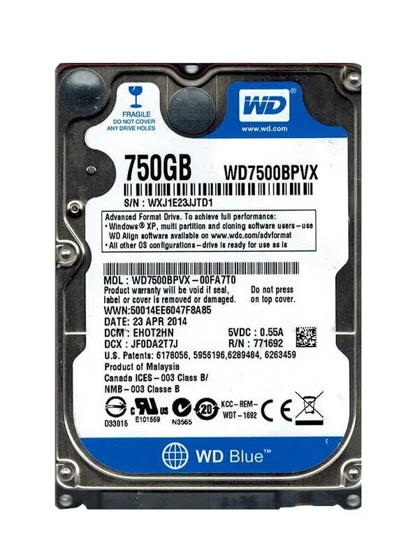 Western Digital wd7500bpvx-00fa7t0 750 GB DCM : ehot2hn Western Digital Blue 750GB,Internal,5400RPM,2.5\" (WD7500BPVX) HDD