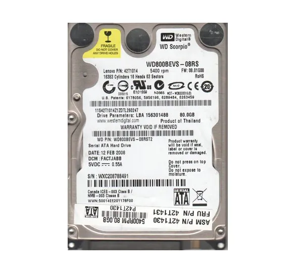 WD800BEVS-08RST2 - Western Digital Scorpio Blue 80GB 5400RPM SATA 1.5…