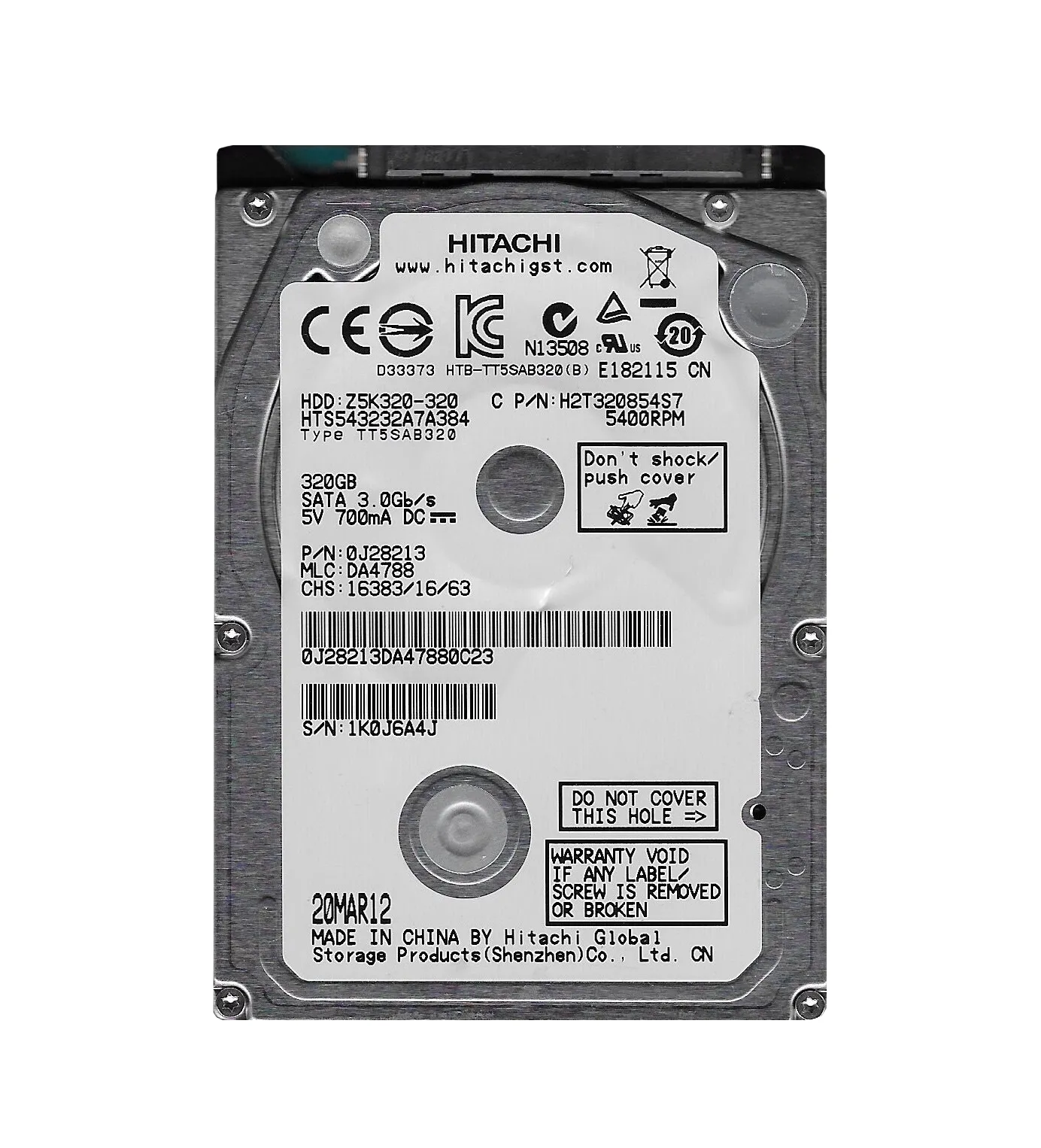 Z5K320-320 - Hitachi 320GB 5400RPM SATA 3Gb/s 2.5-inch Hard Drive
